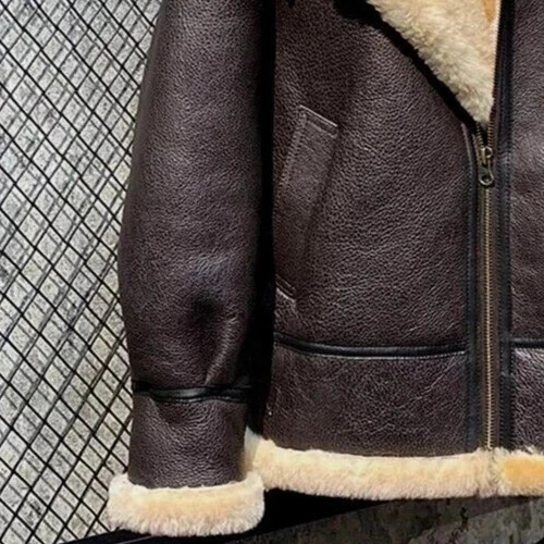 Herren Flieger Bomber Mantel B3 Flieger Lammfell Lederjacke | Echtes Lammfell - Bild 4 von 5