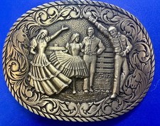 Couple Square Dancing American Folk Dance Brass Award Design Medals Belt Buckle