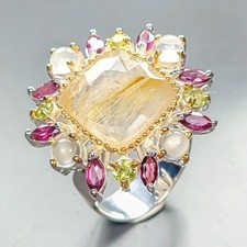 Antique ring Natural Rutilated Quartz Ring 925 Sterling Silver Size 8 /R453824