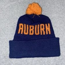 Vintage Auburn Tigers Beanie Hat Blue Orange Knit Pom Cuff NCAA College Football
