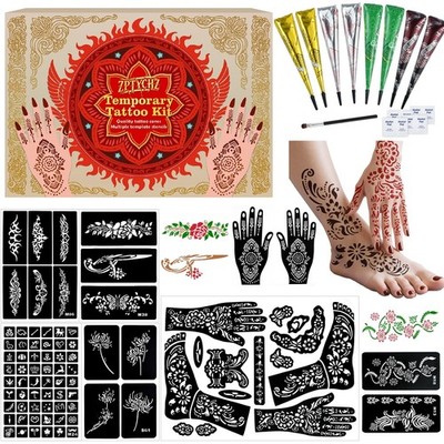 Temporary Tattoo Kit | 8 Piece Set with 4 Vibrant Colors Brown,Black,Cherry r...