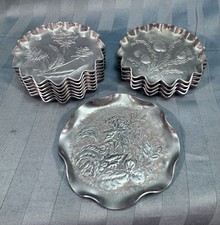 Vintage Coaster Hand Forged Aluminum Floral Flowers Retro Barware Mixed Set O 12