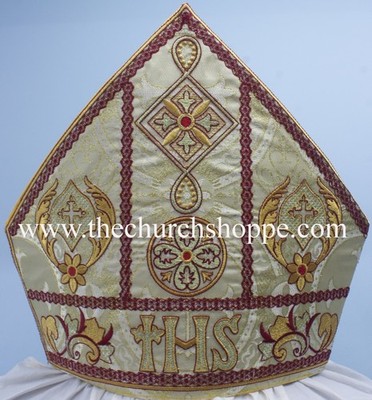 IHS embroidery, METALLIC GOLD  Mitre  ,mitra,Bishop's Mitre,NEW