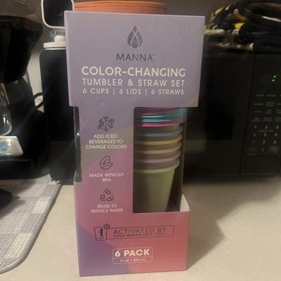 Color Changing Cups w/Lid&Straws 6 Pack 12oz | 6 Solid Cups | 6 Lids | 6 Straws