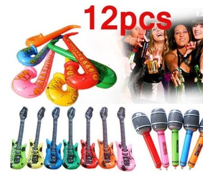 12X aufblasbare Instrumente Blow Fancy Up Kleid Rock Party Mikrofon Gitarren-Set