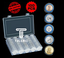 100x30mm Clear Round Coin Capsule Holders  Blu Gasket Rings  Box  Coin Storage