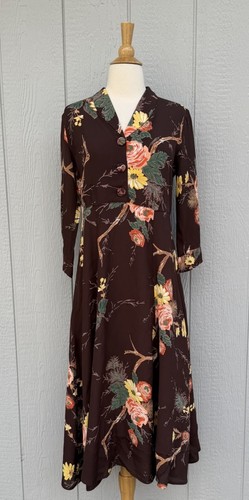 Loco Lindo S Brown Floral Midi Dress 90’s