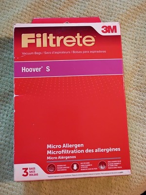 Filtrete 3M Vacuum Bags Hoover S Micro Allergen 64705B Box of 3 New Open Box