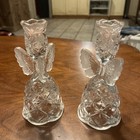 VTG 1985 Hofbauer Candlestick Holders Set Of 2 Etched Crystal Butterfly Angels