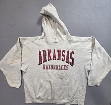 Vintage Arkansas Razorbacks Sweatshirt Mens XL White Hoodie NCAA Galt Sand