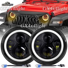 Pair 7" Inch Round LED Headlights Angle Eyes DRL Fit Jeep Wrangler JK 2007-2017
