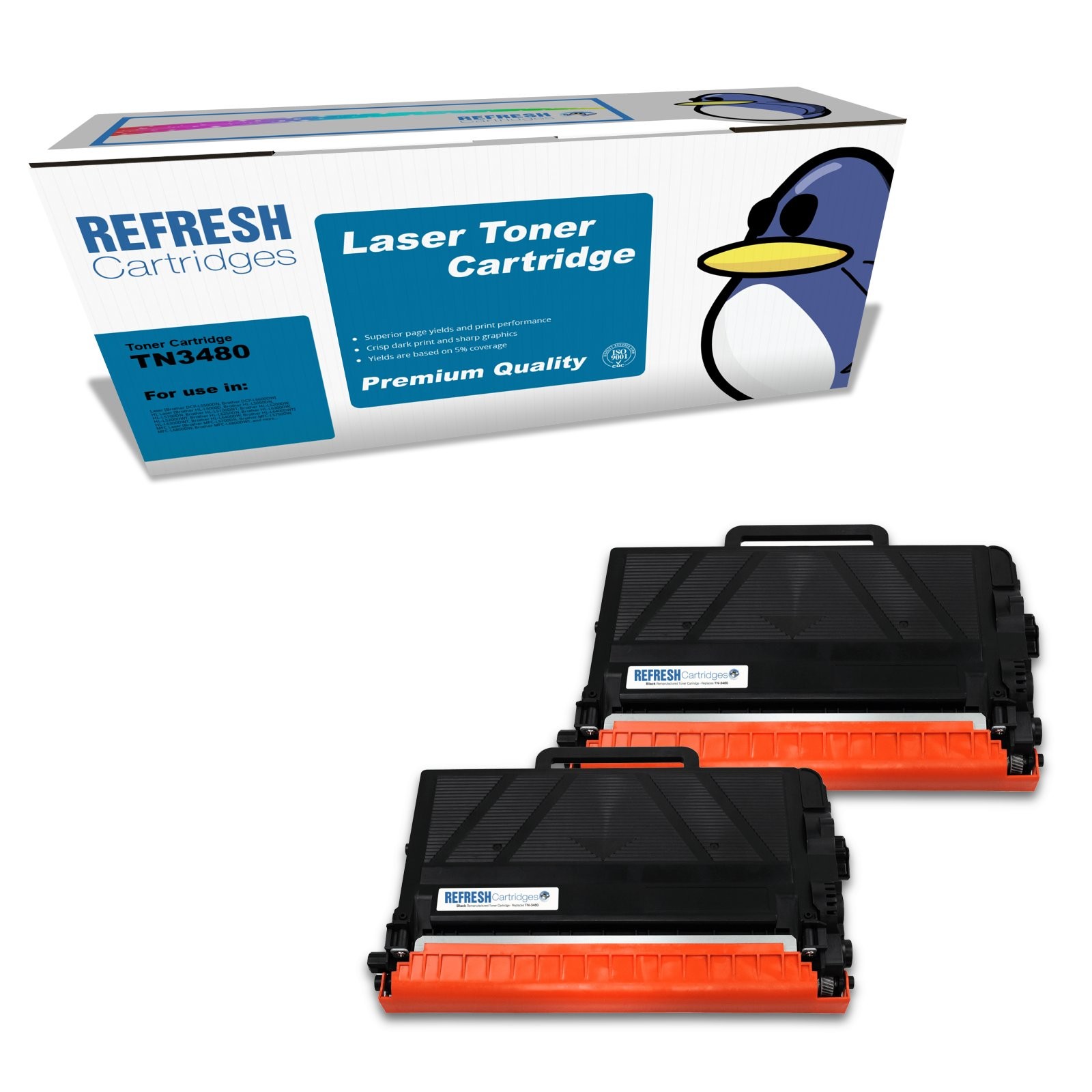 Refresh Cartridges Black TN3480 Toner Twin Pack Compatible With Brother Printers