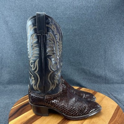 Vtg Justin Mens 6.5D Python Snakeskin Cowboy Boots Brown Black J6508 Made in USA