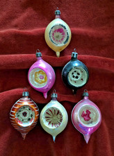 Mid-century Fantasia Glass Indent Ornaments- Lot of 6 -Poland -Teardrop Shaped