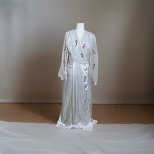 VTG Victoria  s Secret Gold Label Ivory Satin Peignoir Robe Floral Sheer P/S