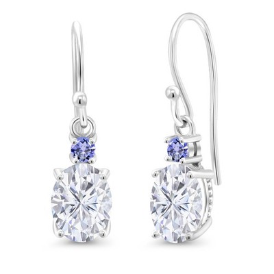 10K White Gold Earrings Oval Moissanite 3.00ct DEW