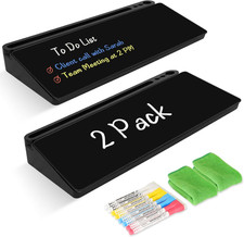 2 Pack Desktop Glass Whiteboard with Storage, Desk Board with Computer Keyboard