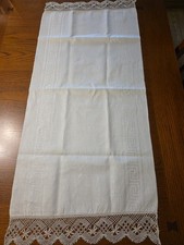Vintage Linen Dresser Scarf/Table Runner 40" x 18" Ornate Crocheted Edge