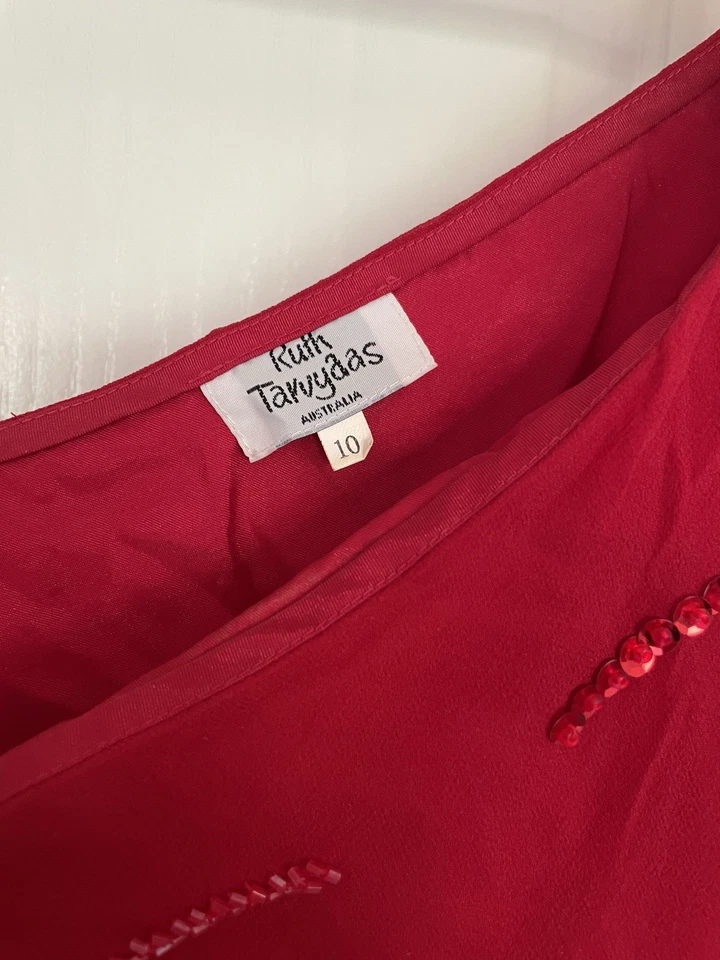 Vestido Ruth Tarvydas Y2K Vintage Años 2000 Seda Aus/Reino Unido 10 EE. UU. 6 Rojo Baile Cóctel Foto 2 de 4