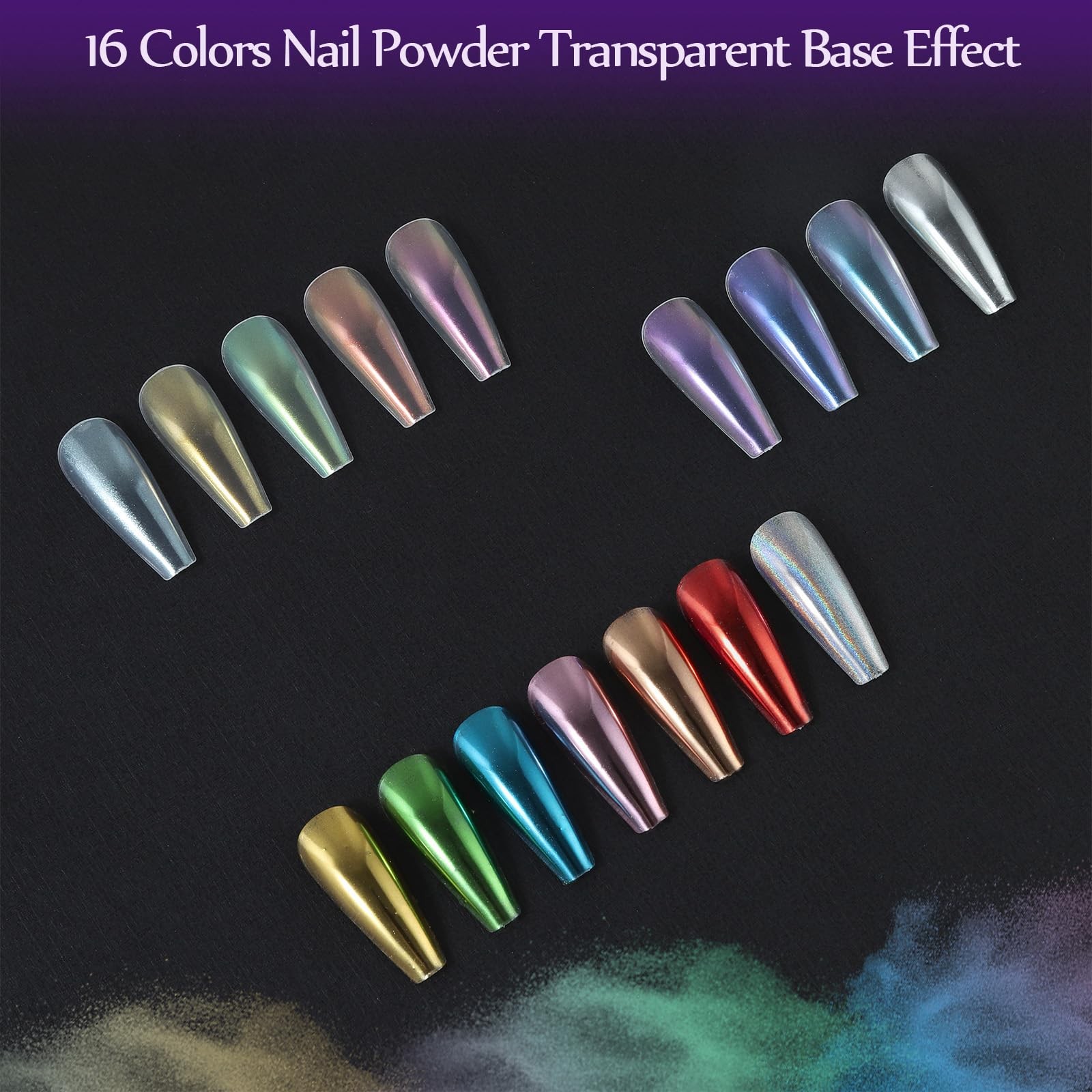 Artdone 16 Colors Chrome Nail Powder Iridescent Aurora Chameleon Metallic Mirror