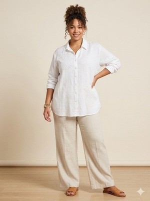 Calypso St. Barth White Rayon Blouse Pineapple Embroidery Button Down Plus 3X
