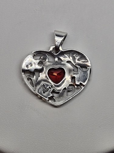 Nicht mehr erhältliche James Avery roter Granat Sterlingsilber Herz 14K Gold Blumen Halskette - Bild 6 von 10