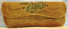 VTG Champagne Faux Pearl, Silver Clear Floral Beaded Clutch Handbag Purse
