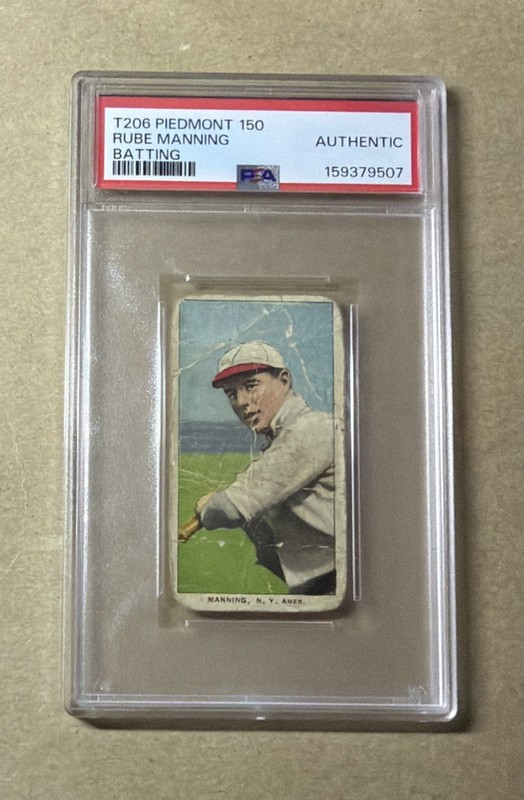 1909-11 T-206 Piedmont 150 Baseball Rube Manning Batting Card PSA Authentic