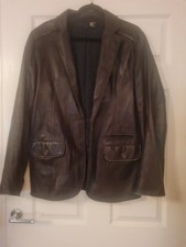 Man's Just Cavalli Brown Leather Blazer Jacket Size L