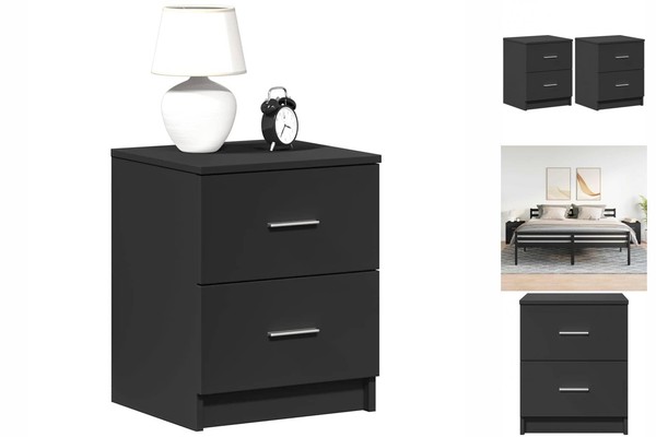 Nachttische2Er Set Mit 2 Schubladen Schwarz 40X36X50 Cm-image