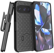 Slim Hard Case Stand and Belt Clip Holster for Pixel 10 Pro XL Phone - Black
