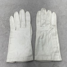 Vintage Real Kid White Leather Womens Gloves Sz 6 XS Driving Silk Lined France