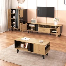 Modern 3-Piece Living Room Set Coffee Table, TV Cabinet & Sideboard, Black/Wood