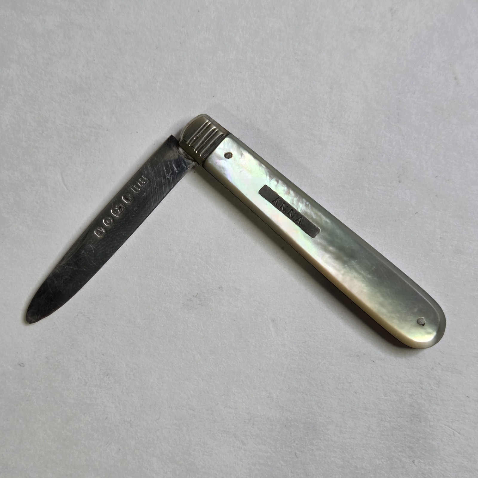 Antique Sheffield Mother of Pearl Folding Knife HH No Wobble Soft Snap ANNA SS