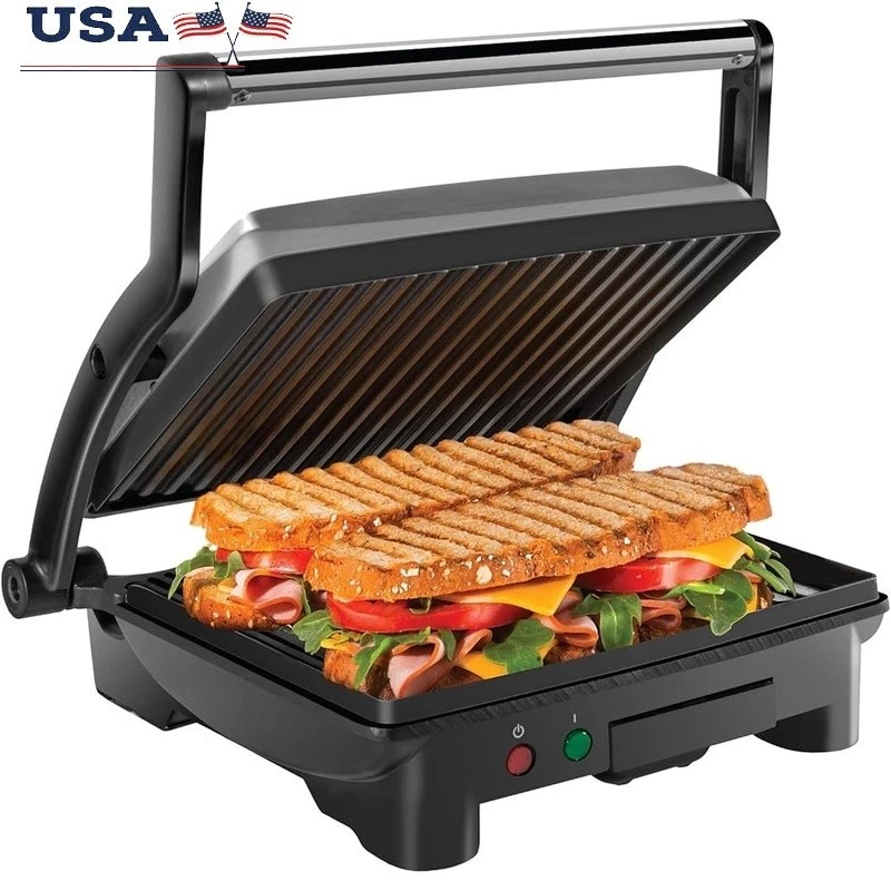 4 Slice Panini Press Grill Adjustable Sandwich Maker Nonstick Easy Clean Compact