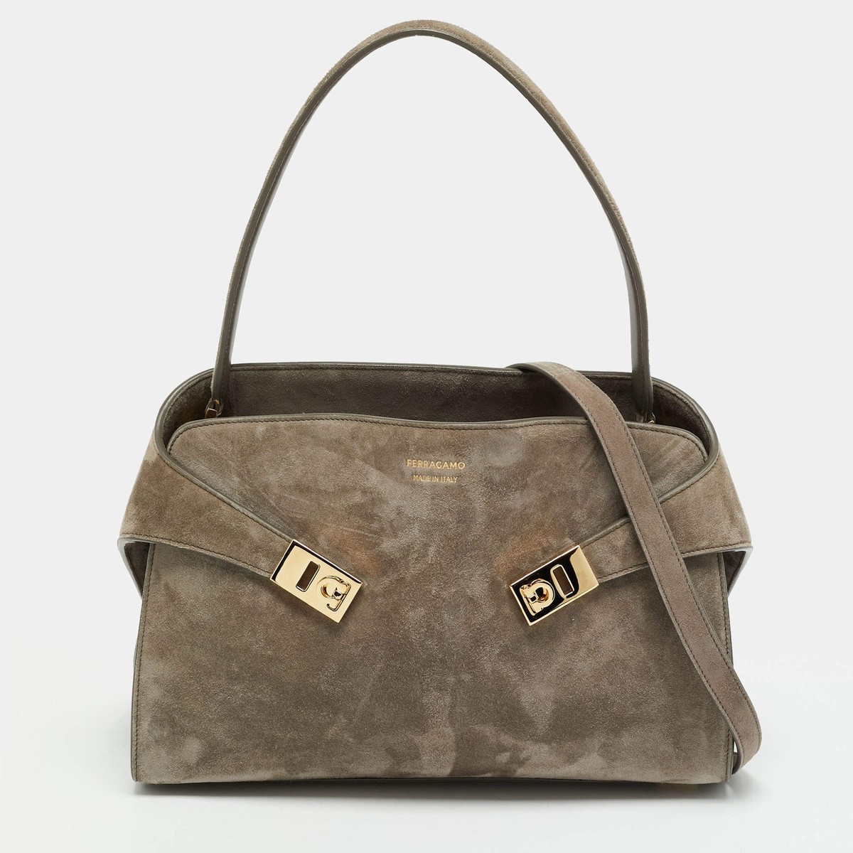 Salvatore Ferragamo Hug Soft Grey Suede Shoulder Bag | eBay