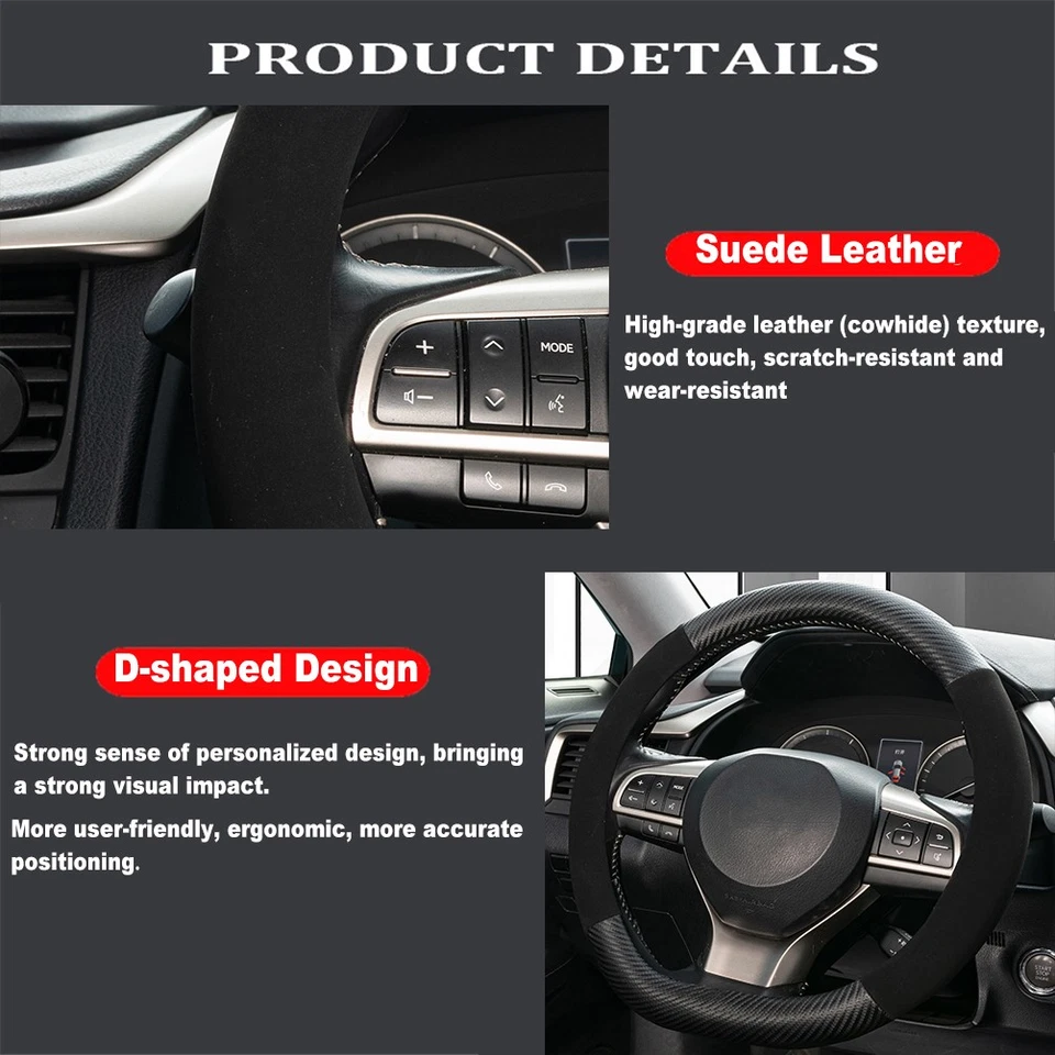 For Nissan Rogue Kicks Altima Sentra Suede Steering Wheel Cover D  Shape  Black Foto 3 de 4