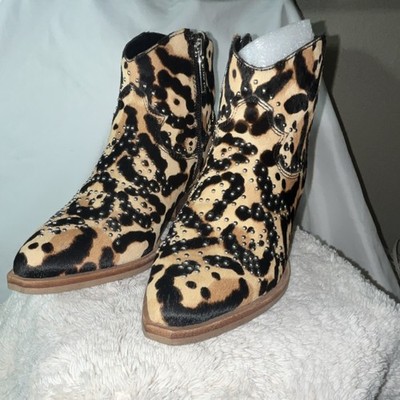 Gianni Bini Studded Leather Animal Print Ankle Bootie Zip Western Women 5.5
