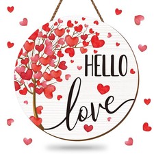 Valentine's Day Wooden Hanging Sign Hello Love Welcome Wood Sign Watercolor Red