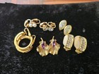 Lot 6 Pair Gold Tone Clip On Earrings Rhinestones Signed Trifari Gay Boyer Vtg — photo 2