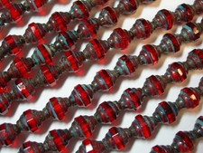19 8x7mm Czech Glass Faceted Red Transparent Small Turbine Beads