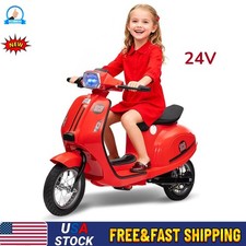 24V Electric Motorcycle for Kids Electric Scooter w/ Seat for 8-14 Years LED RED