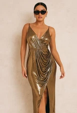 Wayf Midi Dress Womens Medium Bronze Party mermaidcore Fairy Quiet Luxury Date