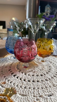 Vintage Nachtmann Traube Colored Crystal Cordial Glasses Ruby Blue Amber Set