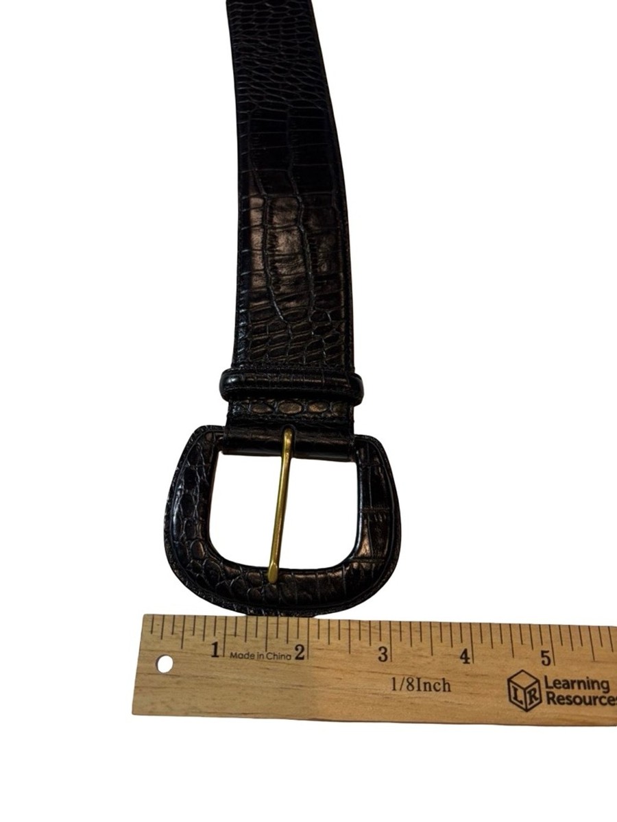 Vintage Lauren Ralph Lauren Croc Embossed Leather Belt Black 