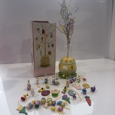 Vintage Easter Ornament Tree Set Bunnies Eggs Wooden Ornaments Spring Decor