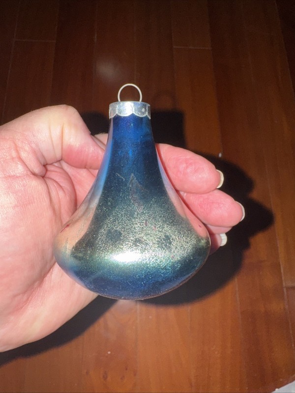 Rare Ombré Vintage Mercury Glass Teardrop Onion Shaped Ornament Hand Blown Blue