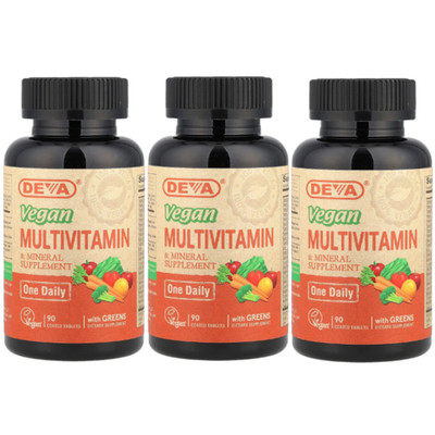 Deva Nutrition Vegan Multivitamin & Mineral   One Daily 90 Tabs Each (Pack of 3)
