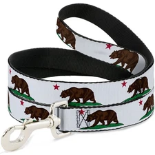 Dog Leash Cali Bear White NARROW 0.5"