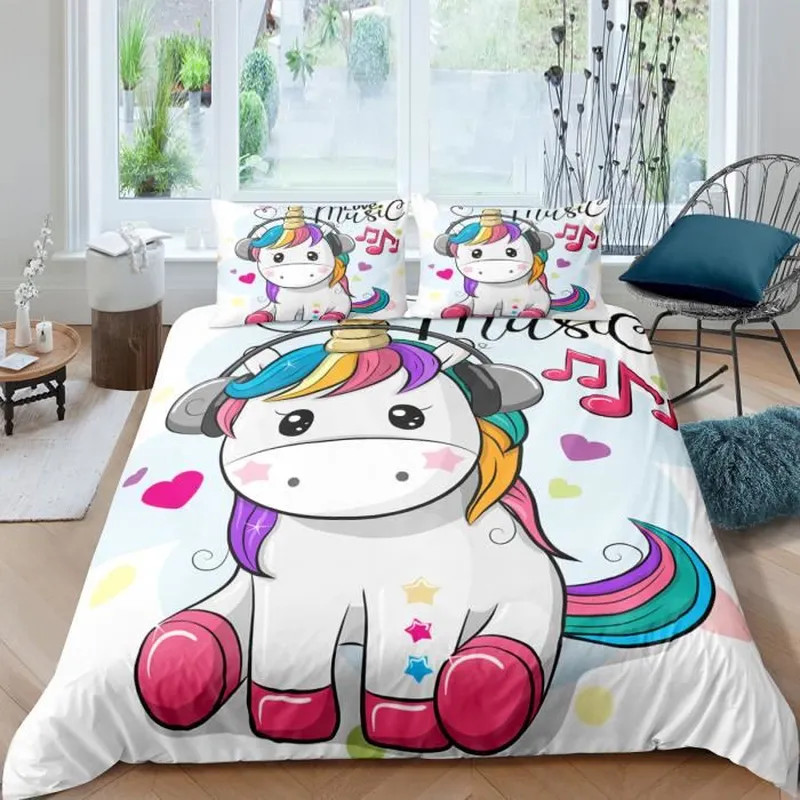 Housse de couette licorne bleue 220x240cm Sleepdown avec taies